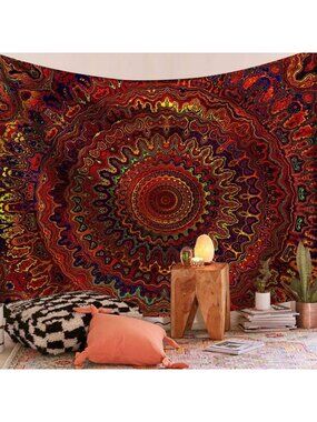 Bohemian Psychedelic Peacock Mandala Wall Hanging Tapestry for Dorm & Beach